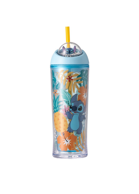 Disney Lilo & Stitch Collection Rotating Ball  Water Bottle with Straw 385mL (Stitch)