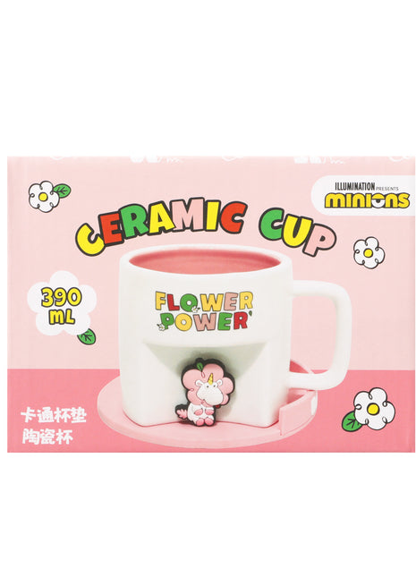 Daisy Minions Collection Ceramic Cup with Cartoon Coaster (390mL) (Pink)