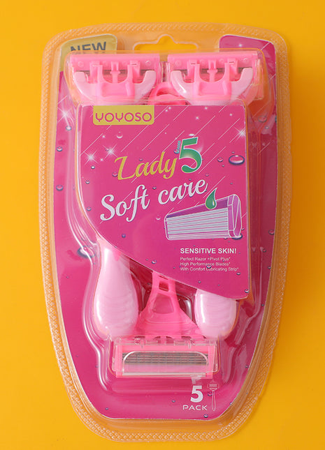 Pink Handle 5-Ply Stainless Steel Women's Razor (5 Pieces)