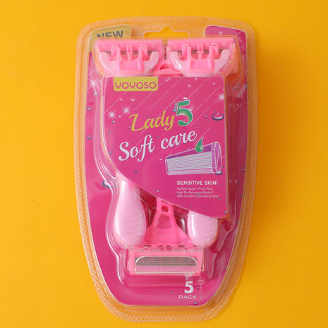 Pink Handle 5-Ply Stainless Steel Women's Razor (5 Pieces)