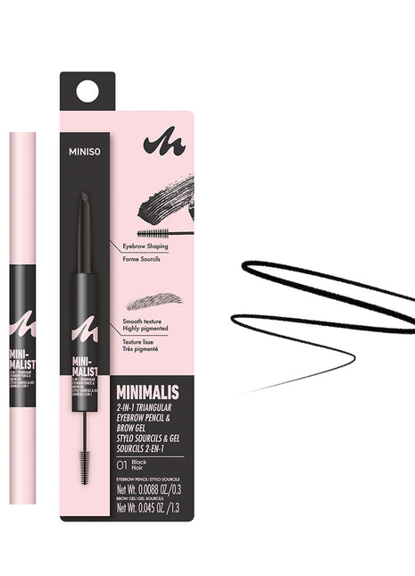 Minimalist 2-in-1 Triangular Eyebrow Pencil & Brow Gel (01 Black)