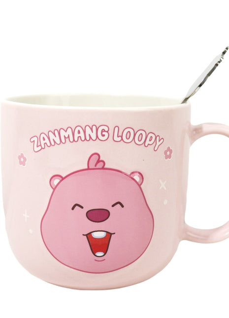 Zanmang Loopy Collection Embossed Ceramic Cup With Spoon (450mL)