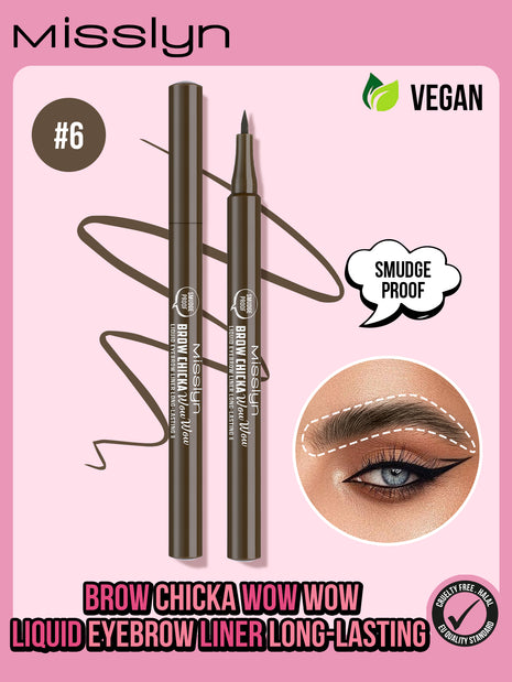 BROW CHICKA WOW WOW liquid eyebrow liner long lasting, 6 ebony