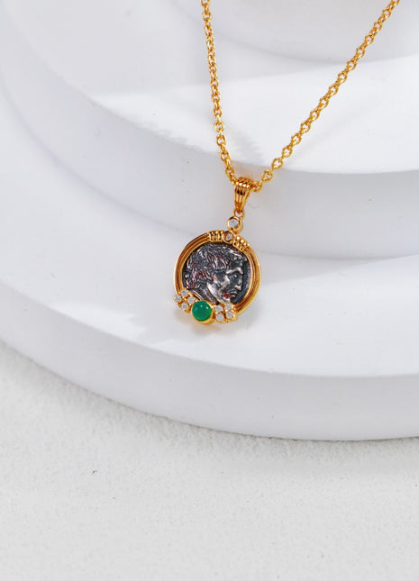 S925 Silver Vintage Gold Coin Necklace D0470