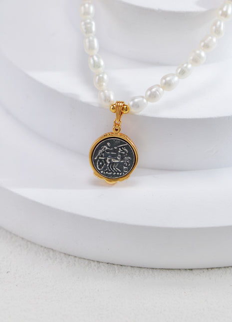 S925 Silver Vintage Gold Coin Necklace D0470