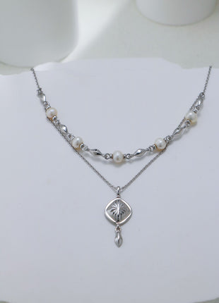 S925 Silver Pearl Double Necklace D0479