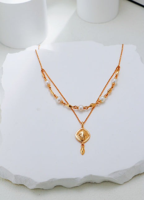S925 Silver Pearl Double Necklace D0479