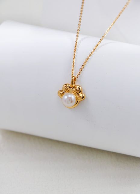 S925 Silver Pearl Cat Paw Necklace D0484