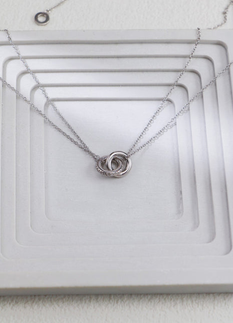 S925 Silver Double Ring Zircon Necklace D0483