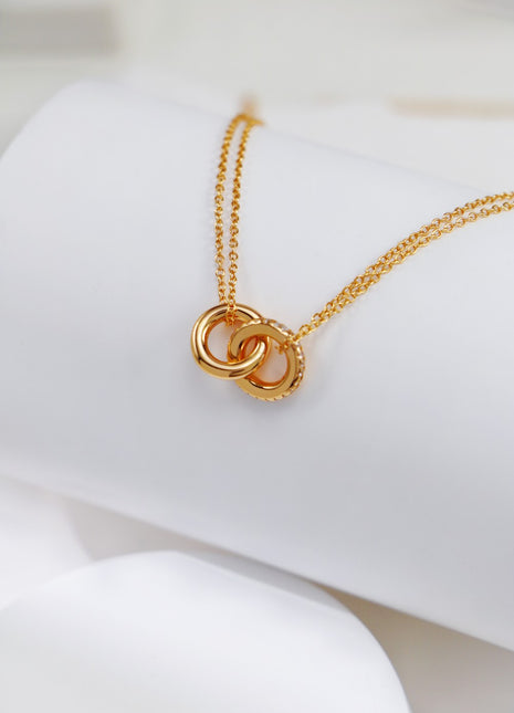 S925 Silver Double Ring Zircon Necklace D0483