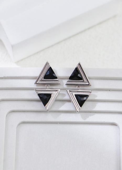 S925 Silver Triangle Black Agate Earrings CE0247