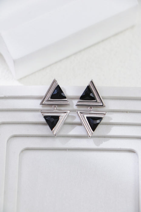 S925 Silver Triangle Black Agate Earrings CE0247