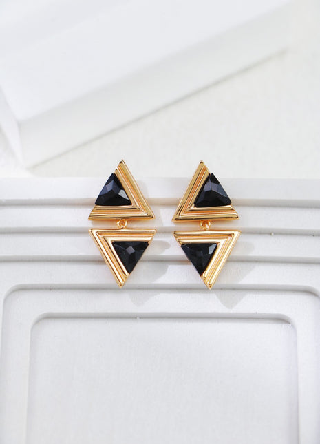 S925 Silver Triangle Black Agate Earrings CE0247