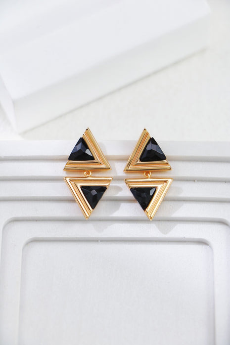 S925 Silver Triangle Black Agate Earrings CE0247