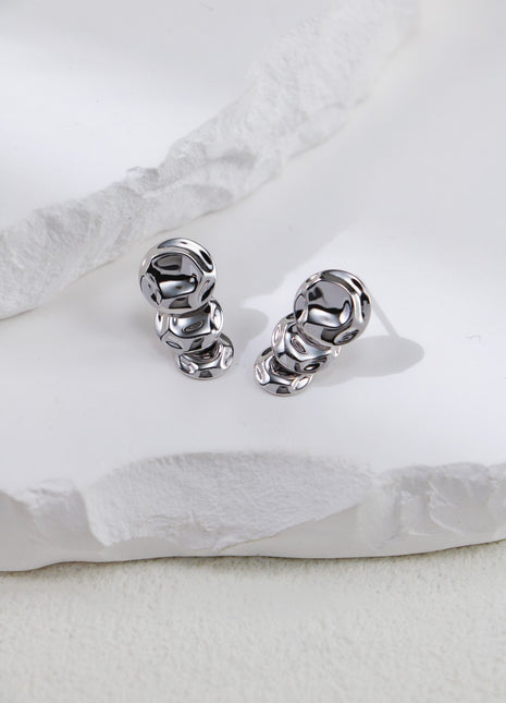 S925 Silver Hammered Round Earrings CE0252