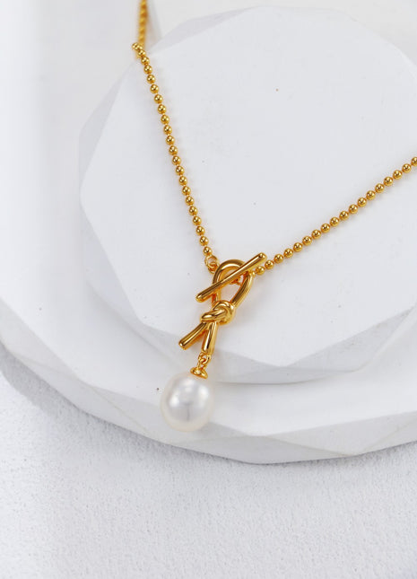 S925 Silver Ruyi Knot Pearl Necklace D0499
