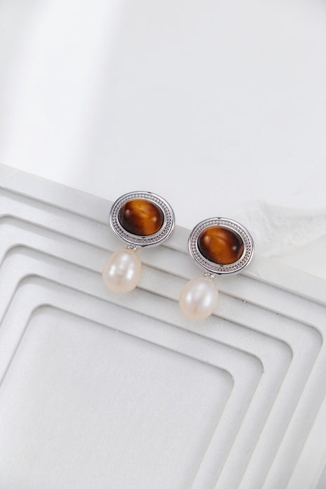 S925 Silver Tiger Eye Pearl Earrings CE0265