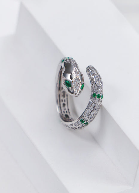 S925 Silver Snake Ring with Zircon J0359