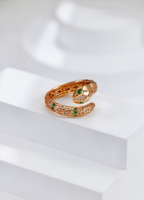 S925 Silver Snake Ring with Zircon J0359