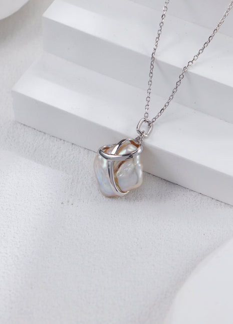 S925 Silver Square Pearl Necklace D0517