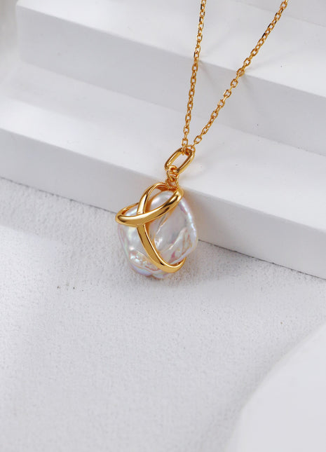 S925 Silver Square Pearl Necklace D0517