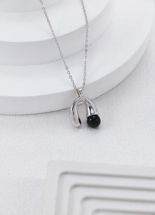 S925 Silver Black Agate Necklace D0520