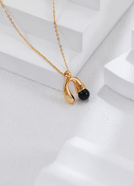 S925 Silver Black Agate Necklace D0520