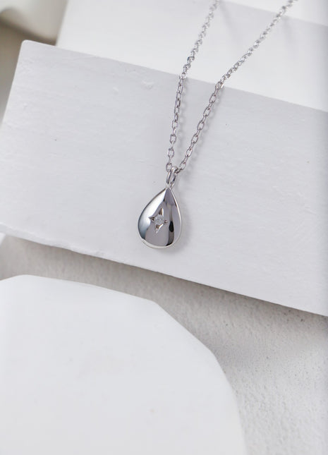 S925 Silver Zircon Inlaid Drop Necklace D0522