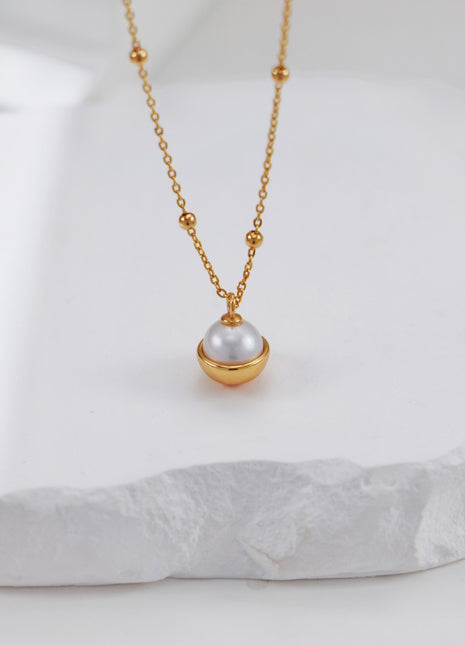 S925 Silver Pearl Flying Saucer Necklace D0529