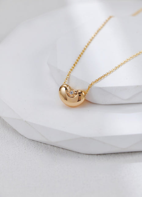 S925 Silver Acacia Bean Zircon Necklace D0539