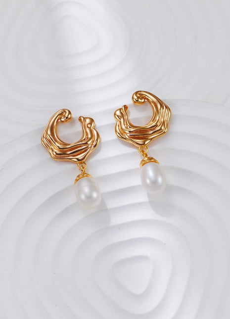 S925 Silver Wave Pearl Earrings CE0297