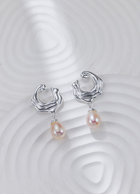 S925 Silver Wave Pearl Earrings CE0297