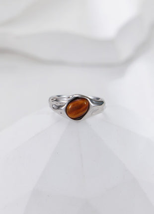 S925 Silver Tiger Eye Ring J0372