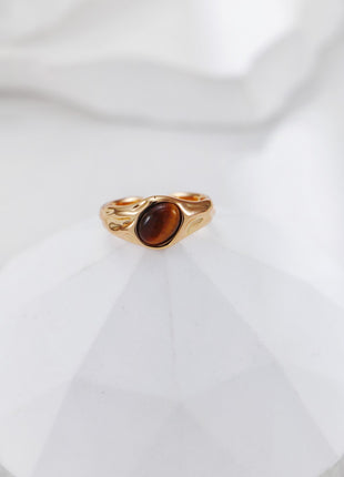 S925 Silver Tiger Eye Ring J0372