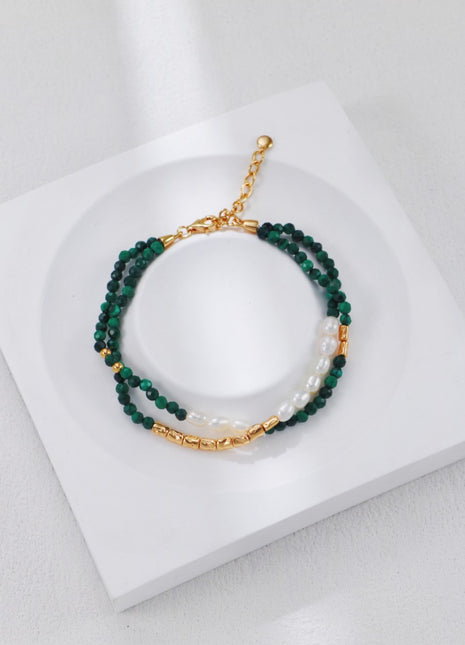 S925 Silver Malachite Pearl Bracelet SL0107