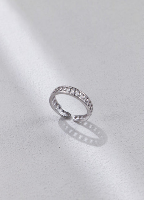 S925 Silver Checker Hollow Ring J0375