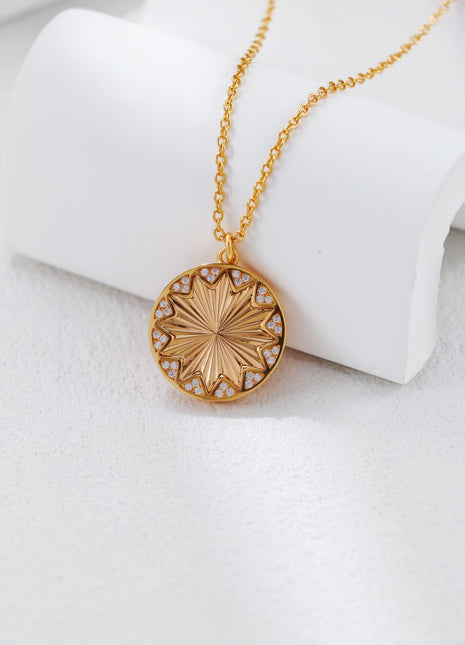 S925 Silver CNC Zircon Inlaid Round Pendant Necklace D0543
