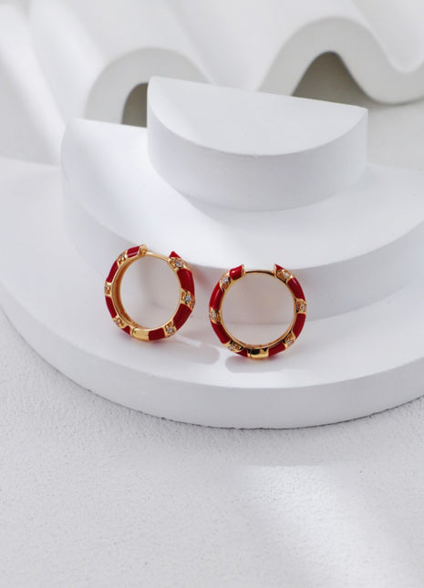 S925 Silver Earrings with Glaze & Zircon CE0307