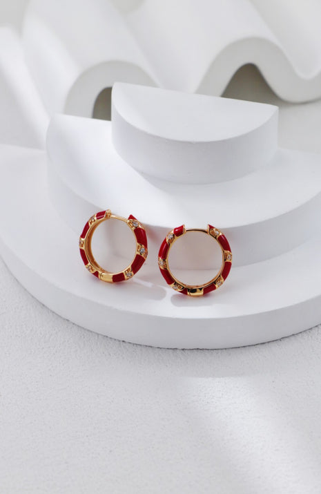 S925 Silver Earrings with Glaze & Zircon CE0307