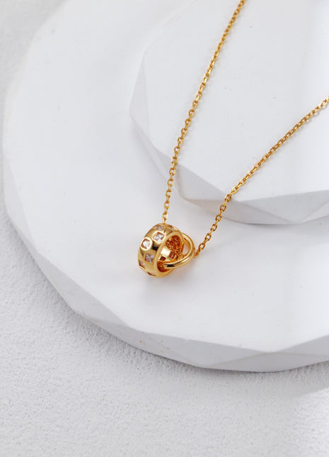 S925 Silver Double Ring Zircon Necklace D0542