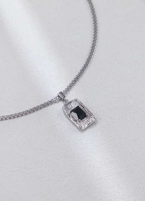 S925 Silver Tree Texture Zircon Necklace D0544