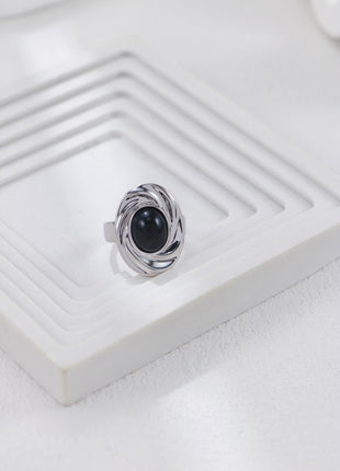 S925 Silver Onyx Ring J0377