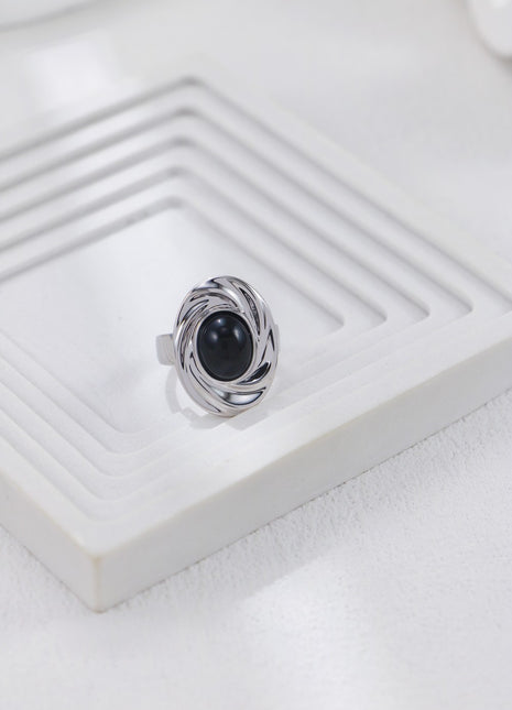 S925 Silver Onyx Ring J0377