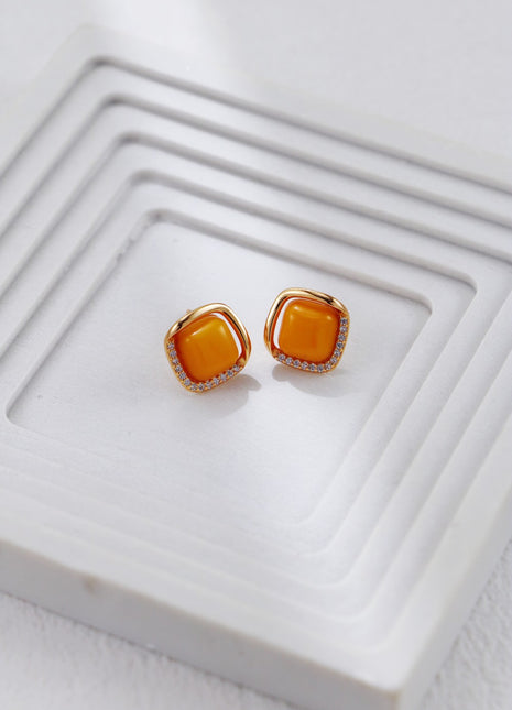 S925 Silver Vintage Gold Amber Zircon Necklace D0532