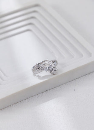 S925 Silver Bow Zircon Ring J0378