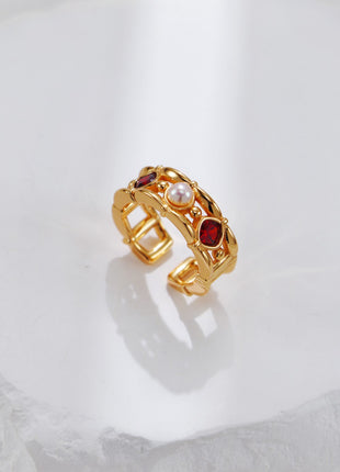 S925 Silver Pearl Red Zircon Earrings CE0320
