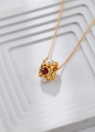 S925 Silver Pearl Red Zircon Earrings CE0320