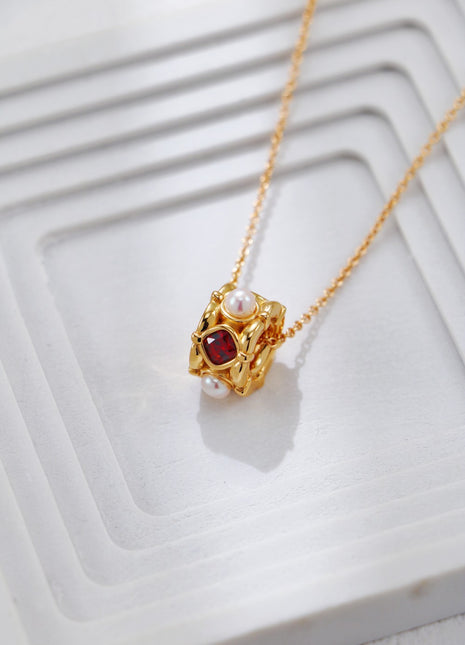 S925 Silver Pearl Red Zircon Earrings CE0320