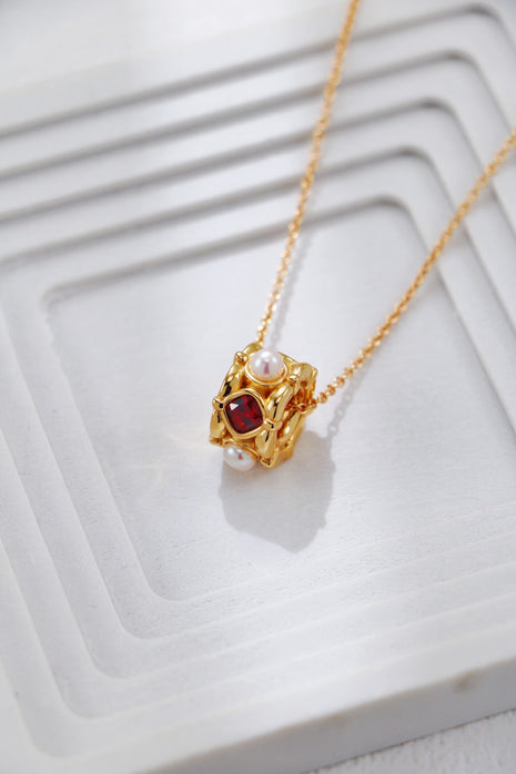 S925 Silver Pearl Red Zircon Earrings CE0320