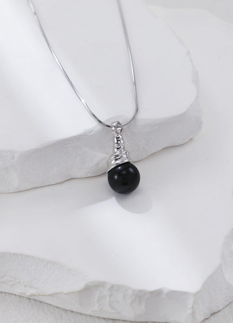 S925 Silver Onyx Necklace D0554